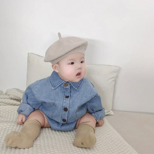 [당일발송] 아기 신생아 베이비 청 데님 긴팔 바디슈트 외출복 베베드피노멜빵