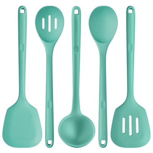 U-Taste 내열 실리콘 주방 조리 도구 세트 5개 34cm 긴 손잡이 BPA 프리 논스틱 고무 요리 액세서리 볶음 서빙 발라주기 혼합용, Aqua Sky, 1개