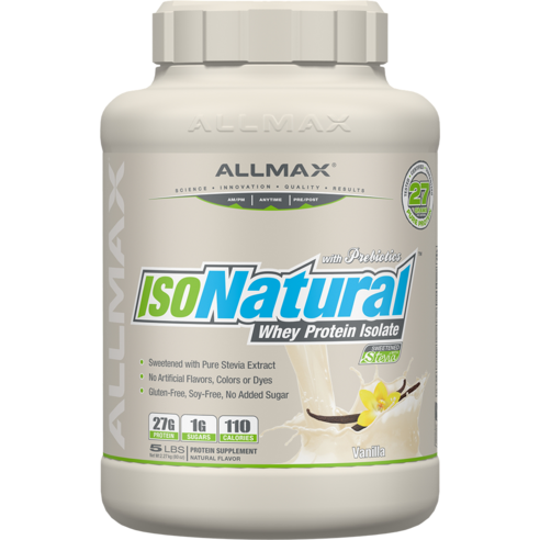 Allmax 아이소내추럴 웨이 프로틴 아이솔레이트, 2.27kg, 바닐라(Vanilla)