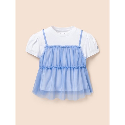 빈폴키즈 반팔티 공식브랜드관 BEANPOLE KIDS 러블리 빙키 걸즈 반소매 샤 뷔스티에 블라우스 스카이 블루 (BI5465G05Q) 아동패션 선물용
