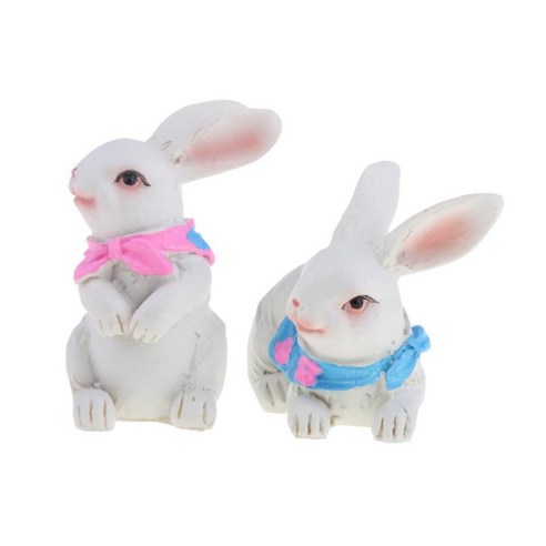 2PCS 마이크로 조경 장식품 토끼 또는 고슴도치 세트 미니어처 요정 정원 장식, 토끼 쌍 1, 수지