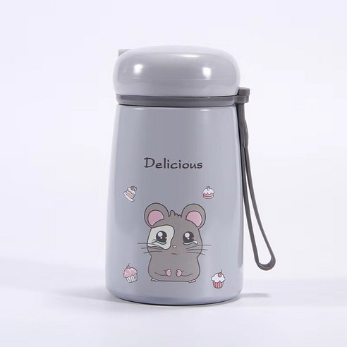 아이디어 귀엽다 만화 미니 스테인리스강 보온컵 휴대용 우유병 물컵, 330ml 그레이, 280