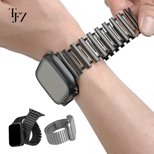 TF7 애플워치 호환 7 6 5 4 3 2 1 SE 세대 스트랩 메탈 스트래치 밴드, 실버 / 42/44/45mm(S)
