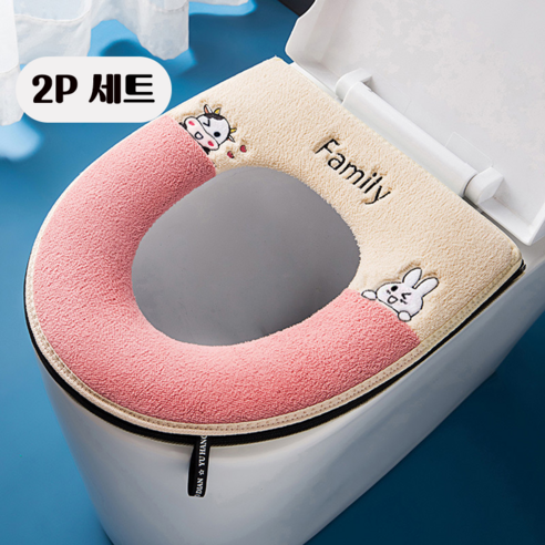 1+1티지피 극세사 변기 시트 커버 보온 손잡이 변기쿠션 시트, 2개, 핑크