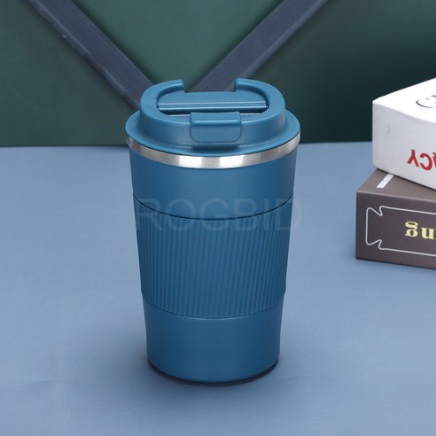 ROGBID 스테인레스 스틸 보온병 컵 커피 컵 자동차 야외 물 컵, 380ml, 커피 색