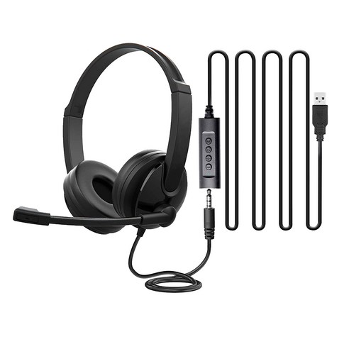 Xzante 헤드셋 USB 컴퓨터 마이크 PC 스테레오 회의용 귀 소음 차단 피로 방지, 검은 색