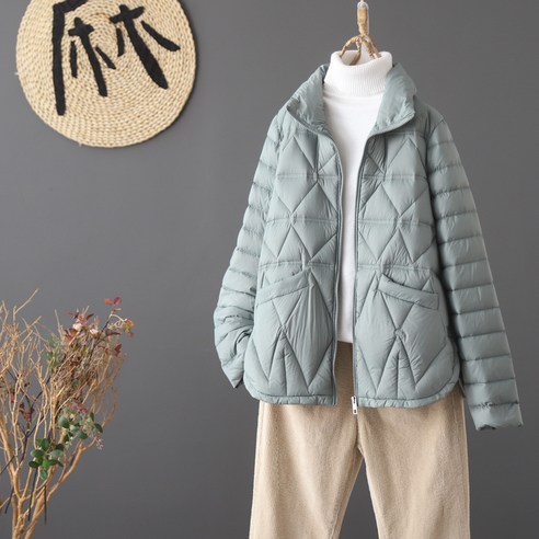 가을 겨울 새로운 한국어 스타일 간단한 캐주얼 라이트 다운 자켓 짧은 패션 슬림 화이트 오리 코트