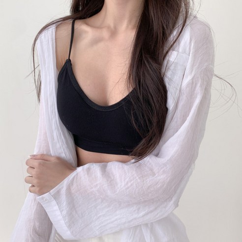 블루씨티 캡내장 심리스 브이넥 골지 끈나시 노와이어 브라렛 브라탑
