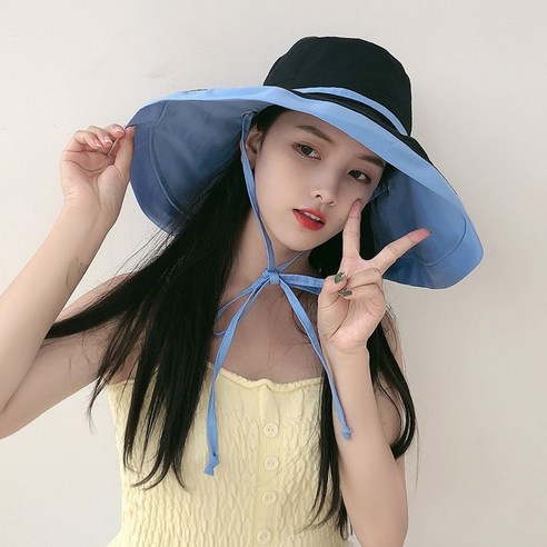 DFMEI 오버사이즈 챙 벙거지 여하 나들이 선캡 선캡 문예용여여름, DFMEI 블루+블랙 양면 착용