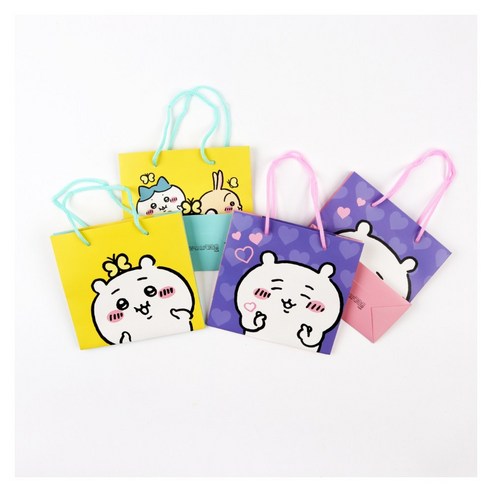 먼작귀 치이카와 먼가 작고 귀여운 녀석들 미니미니 쇼핑백 1묶음(4P), 노랑(2개)+보라(2개)