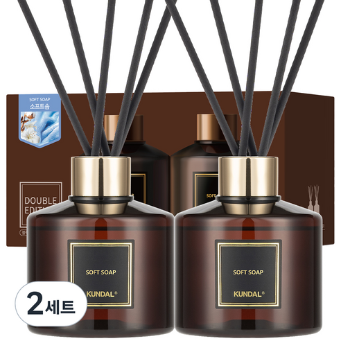 쿤달 퍼퓸 디퓨저 2개 + 섬유스틱 10개, 소프트솝향, 200ml, 2세트
