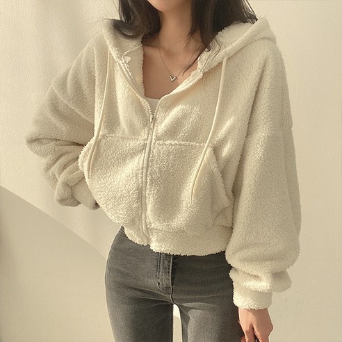 라라홀리 포근 뽀글이 플리스 후드 집업 숏 점퍼