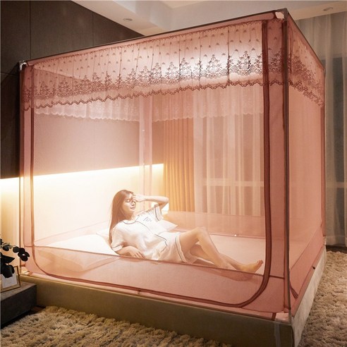 DFMEI.모기장.Mosquito net침대 모기장 지퍼 제거 여름 모기장 완전 폐쇄 1.8x2.0x2.2m 쌀침대 2인용입니다., 침대 모기장 우유 차, 1.2M(5037 피트) 침대 [높이 조절]