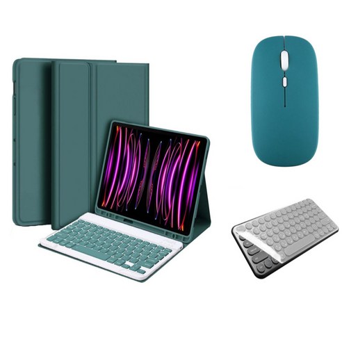 아이패드 전용 에어 프로 미니 1/2/3/4/5/6/7/8/9/10 세대 M2 M4 펜슬 수납 블루투스 키보드 케이스 무선 마우스 세트 iPad Pro Air Mini 케이스나라, 다크그린