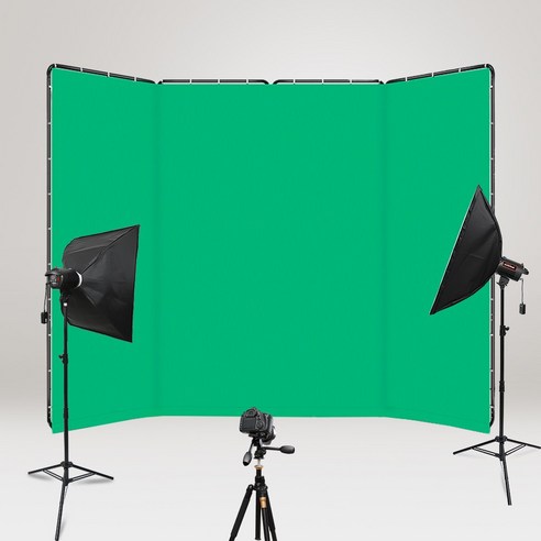 크로마키 그린스크린 배경천 4m X 2.4m + 폴딩 접이식 거치대 세트