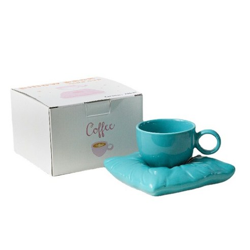 북유럽 codex 세라믹 컵 베개 모양 커피잔 밀크티 컵, 청록색, 201-300ml