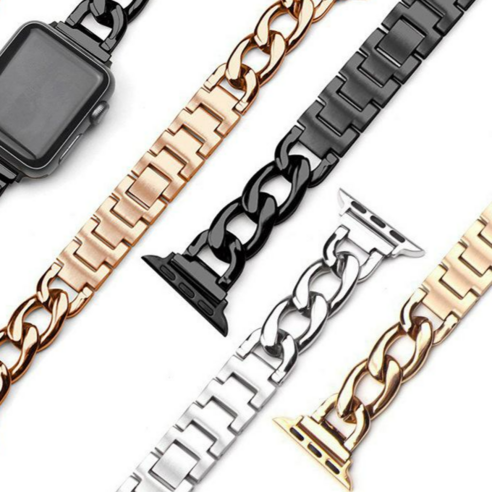 애플 시계 스트랩 애플 아이워치 싱글 로우 데님 체인 메탈 시계 체인, 22MM, 로즈 골드