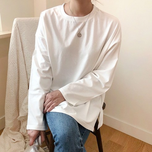 커밍투유 여자 바이오워싱 옆트임 티셔츠 긴팔