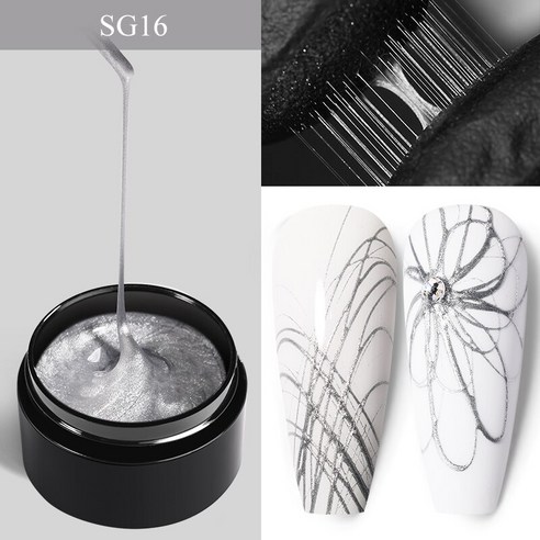 ‘본 프리티 실버 메탈 이펙트 라인 플라워 드로잉 젤 소크 오프 투명 5g, 스파이더 네일 젤 SG16’ 메탈젤