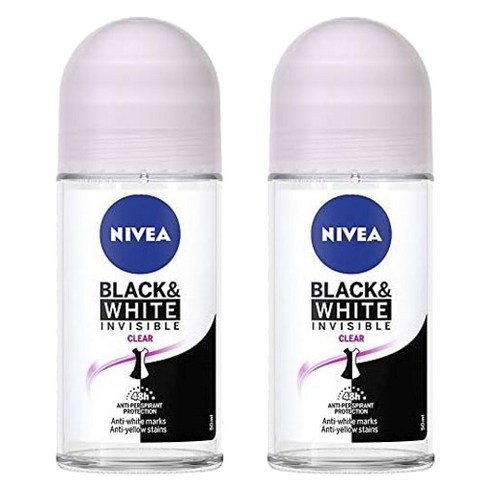 니베아 여성용 블랙 앤 화이트 인비저블 클리어 48H 롤 온 데오드란트, 2개, 50ml