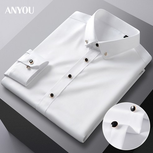 ANYOU 춘추 긴팔 남자셔츠는 구김 방지와 데임 방지 기능을 가진 패션 아이템