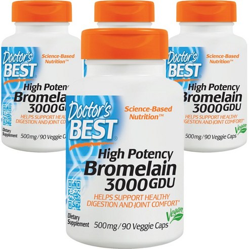 닥터스베스트 하이 포텐시 브로멜라인 3000GDU 500mg 베지 캡 글루텐 프리 비건, 90캡슐, 4개
