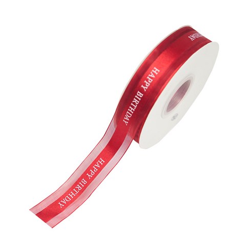 디어플레이스 해피벌스데이 쉬폰 리본끈 레터링 생일 포장끈 2.5cm, 1개, 45m, 07 크림슨레드