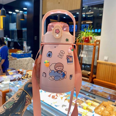 ZZJJC 여성 뷰티 텀블러 대용량 주전자 물컵 빨대컵 배컵, 950ML, 북유럽 분말