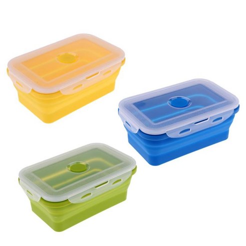 3 Pcs 350ML 휴대용 실리콘 접이식 도시락 도시락 전자 레인지, 노란색 파란색 녹색, 설명