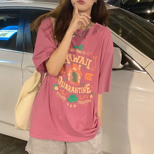 주디앤 컬러풀 빌리지 여성 면 반팔 티셔츠