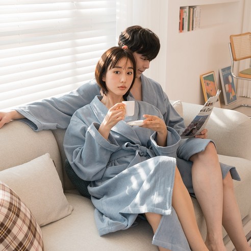 프리미엄 브이로그 샤워가운 40수 4col M L 남자 여성 커플 목욕가운, 소라[M]
