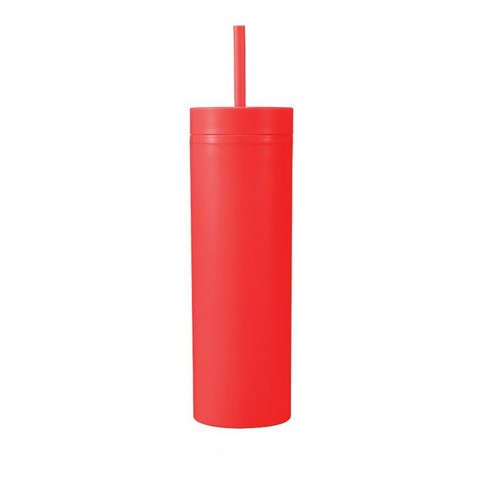 16oz 더블 AS 플라스틱 스트레이트 컵 다색 스크럽 음료 물컵, 대홍, 501-600ml