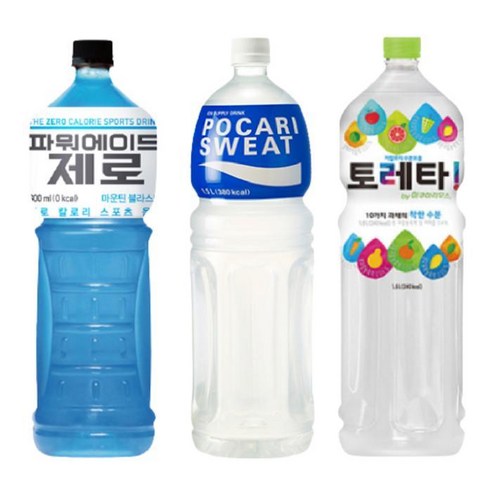 한번에먹자쇼핑몰 1.5L 이온음료 3종 혼합 / 파워에이드 제로 2 + 포카리스웨트 2 + 토레타 2개 / 총, 워에이드 제로 2 + 포카리스웨