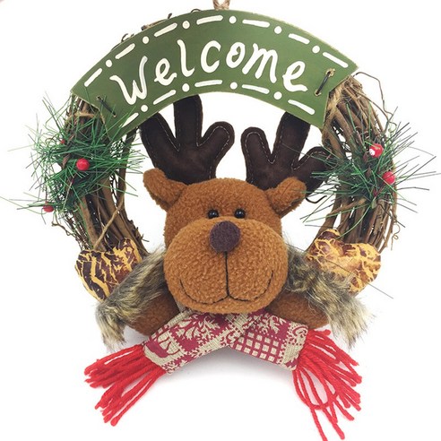DKaony 산타 클로스와 나무 크리스마스 화 환 눈사람 엘크 인형 문 장식을위한 등나무 환을 매달려, 엘크 (CX16025 사슴)