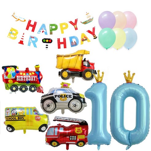 올리브파티 자동차 풍선 가랜드 생일파티용품 세트, 혼합색상+숫자풍선10