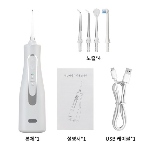 wowway 휴대용 구강세정기 무선 물치실 4단계+ 4개노즐팁 증정 대용량 치아세정기, 화이트