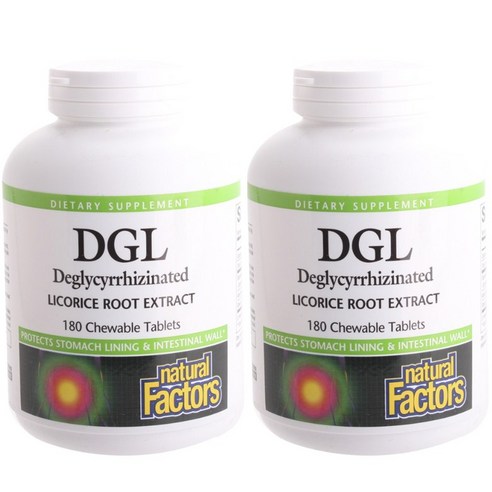 네추럴팩터스 DGL 리코리스 루트 추출물 츄어블 타블렛 비건 무설탕 글루텐 프리, 2개, 180정