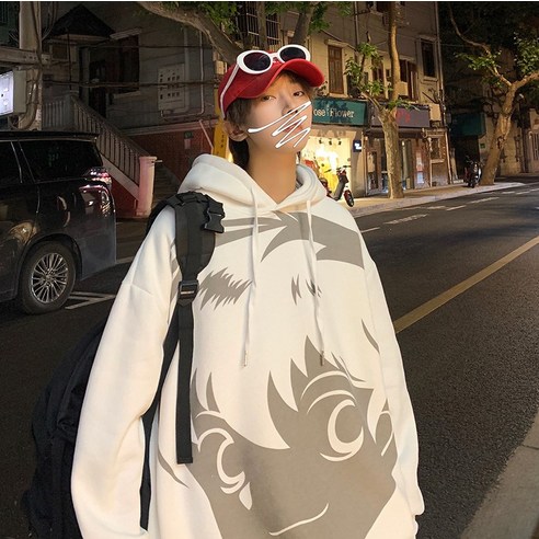 힙합 남자 스웨터 겨울 양털 안감 Ins 패션 브랜드 의류 가을 겨울 유행 느슨한 후드 코트맨투맨/ 맨투맨 코트 YJStore