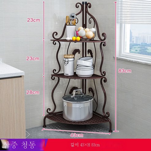 ZZJJC 욕실 화장실 선반 바닥 주방 침실 층간 화장실 삼각수납대 펀치프리, 3단:83cm-구리색