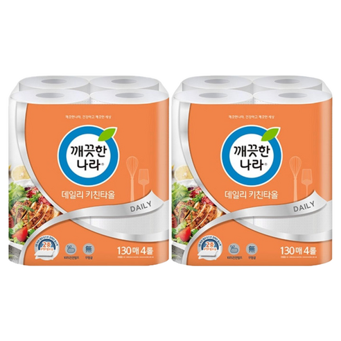 깨끗한나라 데일리 천연펄프 키친타올, 130매, 8개