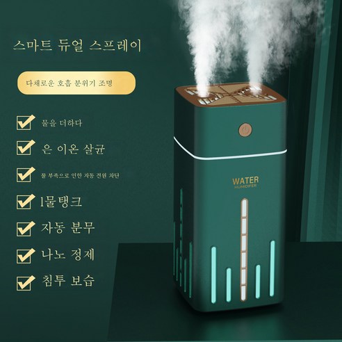 DFMEI 공기 가습기 가정용 침실 사무실 정음 소형 테이블 가습기 미니홈피 안개량, 그린 더블 스프레이(1000ml)