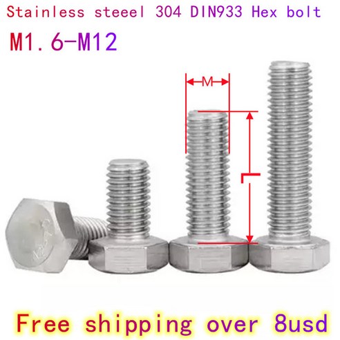 2 20pcs m2 m2 5 M3 M4 M5 M6 M8 M10 M12 304 스테인레스 스틸 DIN933 외부 육각 육각 머리 볼트 나사 볼트 L 6 60mm, M10 2pcs, X18mm