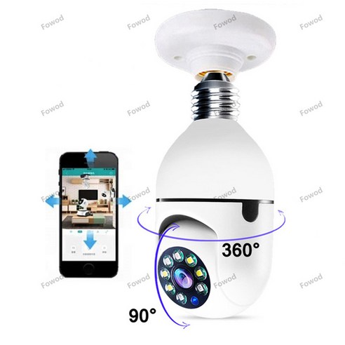 Fowod 무선 전구 감시 카메라 360도 고화질 CCTV
