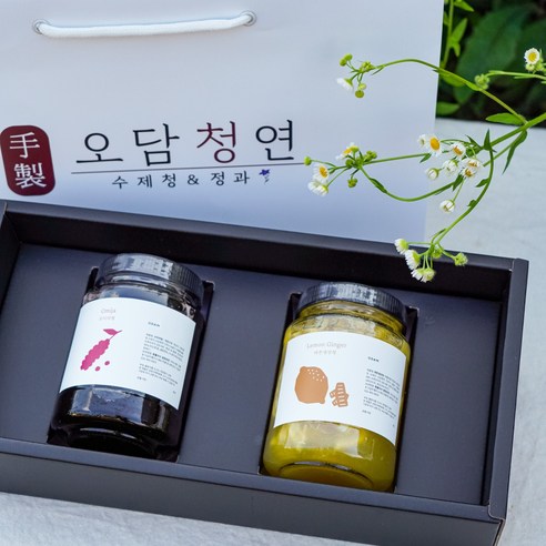 오담청연 프리미엄선물세트 2구 3구 수제건강청 도라지진액 한입도라지정과 상견례 답례품, 1박스, 레몬생강청+도라지진액(2구박스포함)
