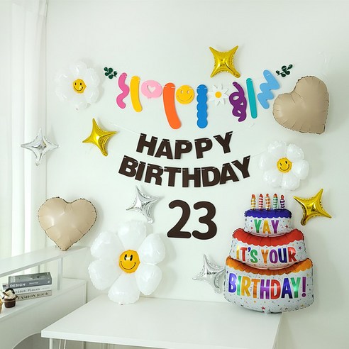 브라운가랜드 숫자펠트 데이지풍선 대형생일케익풍선 생일파티용품 세트, 1세트, 23번세트