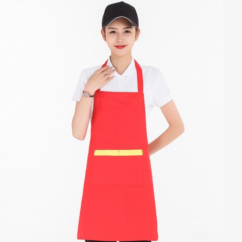 ANKRIC 앞치마 가정용 내장 심플 홀더 빅 포켓 원피스앞치마, 빨간색