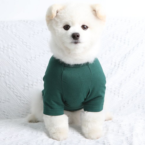 럭키페터 무지 강아지 옷 소형견 대형견 티셔츠, 그린