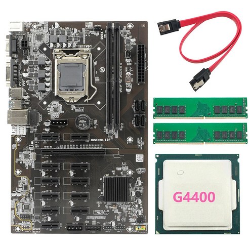 노 브랜드 BTC-B250 마이닝 마더 보드는 12 GPU LGA1151 + G4400 CPU 2XDDR4 4G 2666MHZ 메모리 SATA 케이블을 지원합니다., 없이, 마더보드