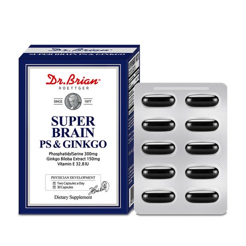 닥터브라이언 슈퍼브레인 30캡슐 포스파티딜세린 300mg 징코 150mg 은행잎추출물 기억력 개선 혈행 개선에 도움을 줄 수 있음, 30정, 1개
