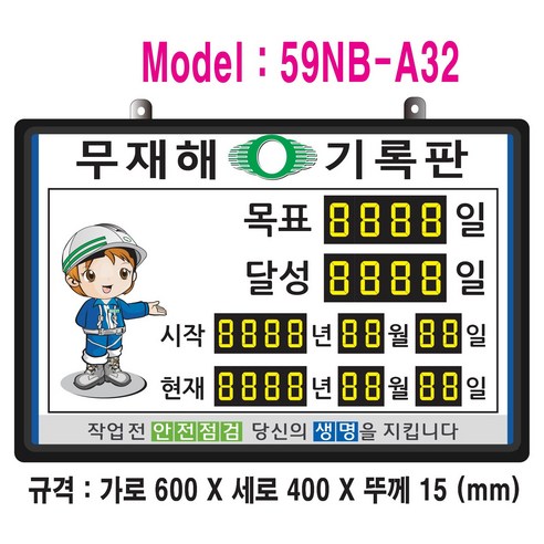 (OGU)무재해기록판(넘버링 돌출형) 모델 59NB-A32 (수동식 숫자 돌림판) 규격 : 가로600X세로400X뚜께15(mm), 알루미늄, 1개, 혼합색상